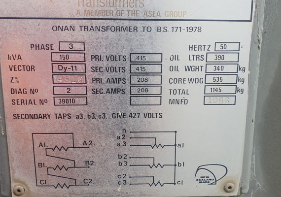 150kVA Isolating transformer